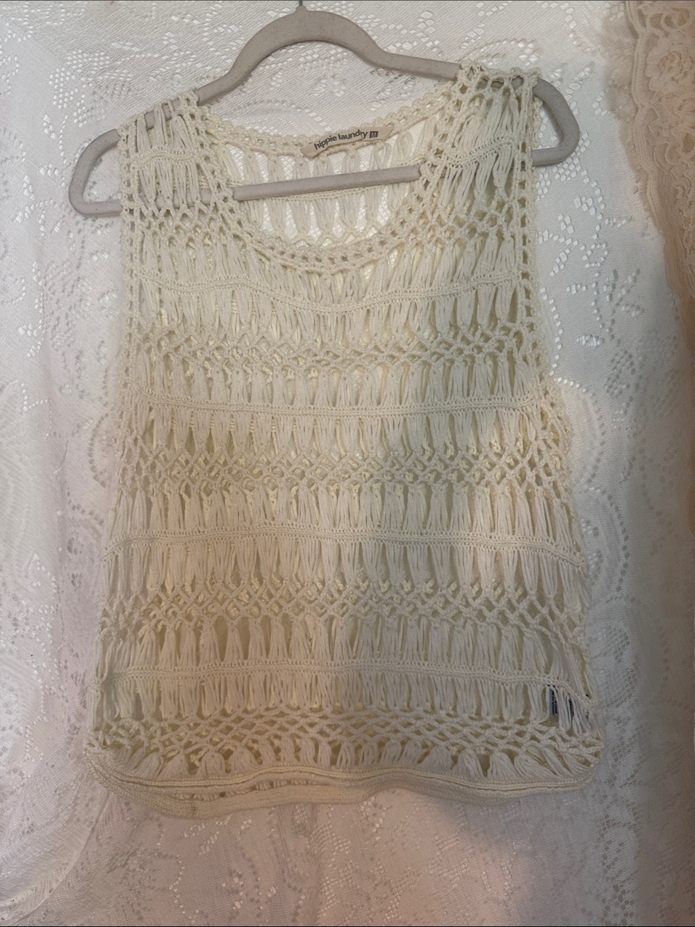 hippie laundry Cream Crochet Knit Tank
